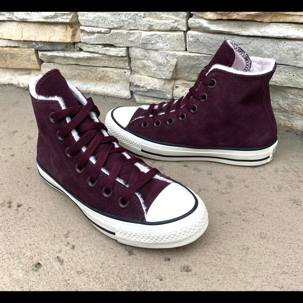 Converse Maroon Suede Fuzzy Pink Sneakers